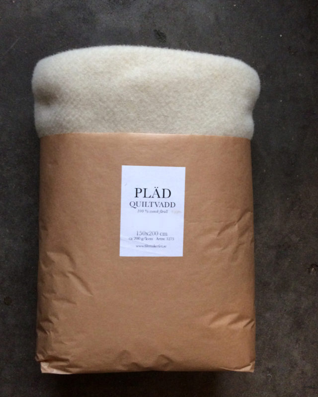 Pläd / quiltvadd, 100 % svensk texelull. Filtmakeriet