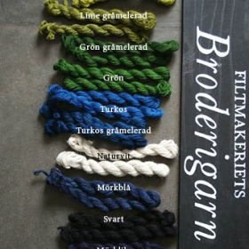 Filtmakeriets broderigarn av 100 % svensk fårull tillverkat i Ullspinneriet i Kilafors, Hälsingland.