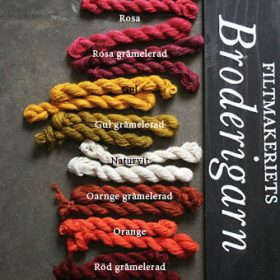 Filtmakeriets broderigarn av 100 % svensk fårull tillverkat i Ullspinneriet i Kilafors, Hälsingland.